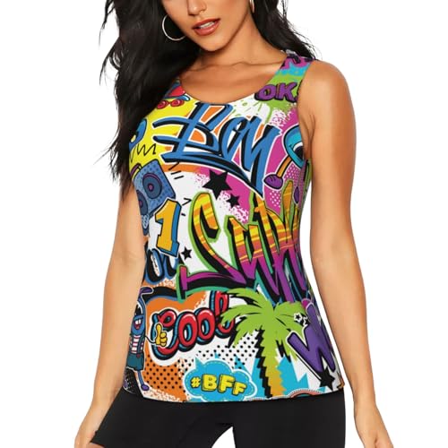 Colorful Pattern Print Women's Workout Tank Top Quick-Drying Activewear Summer Fitness Outdoor Adventures