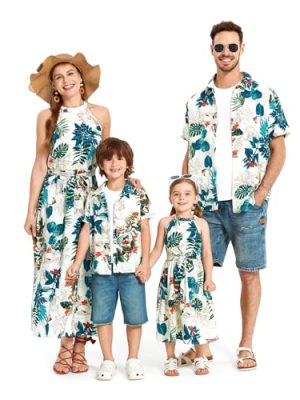 Family Hawaiian Matching Outfits Mommy and Me Outfits Caribbean Vacation Summer Tropical Halter Sundresses and Shirts