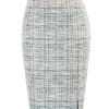 Women's Tweed Pencil Skirt Knee Length High Waisted Skirts with Slit Elegant Skirts with Belt