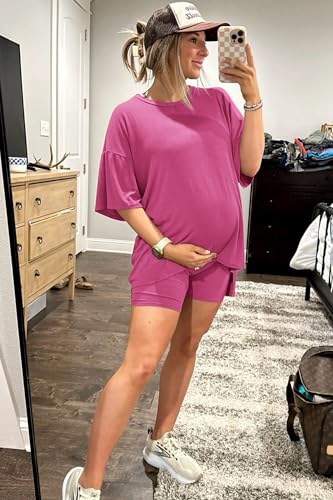 Womens 2 Piece Lounge Sets 2025 Summer Travel Outfits Casual Short Sleeve Oversized Tshirts Tops Biker Shorts