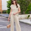 Lounge Sets for Women Two Piece Outfits Knit Cap Sleeve Tops Wide Leg Pleated Pants Casual Dressy Sweater Sets