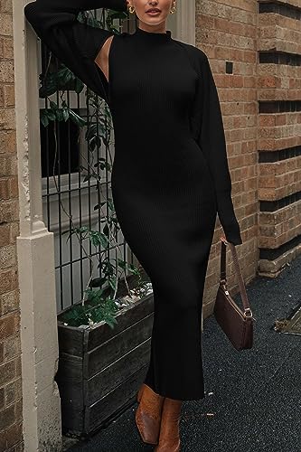 Women's Fall 2 Piece Outfits Knit Long Sleeve Cropped Cardigan Pullover Sweater Maxi Dress Sets Winter Clothing