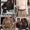3 Pack Women's Ribbed Long Sleeve Tops, Crew Neck Slim Fit Undershirts Knit Basic Casual Stretch Layering Tee Shirts