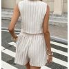 Women's Summer 2 Piece Linen Sets Striped Button Down Vest and Shorts Set