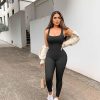 Women Workout Seamless Jumpsuit Yoga Ribbed Bodycon One Piece Tank Top Leggings Romper