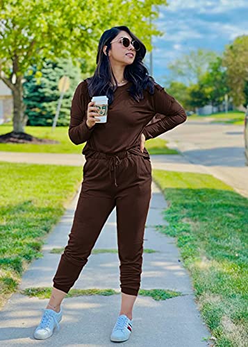 Women Fall 2 Piece Lounge Outfit Long Sleeve Tops High Waisted Jogger Pants Set Spring Travel Clothes Tracksuit