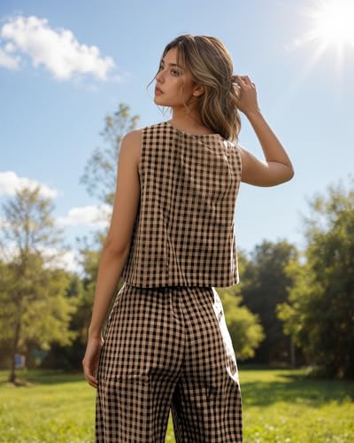 2 Piece Sets For Women 2025 Summer Matching Wide Leg Crop Pants Outfits Travel Vacation Beach Lounge Sets