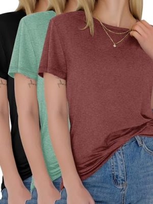 3 Pack Womens T-Shirts - Short Sleeve Spring Summer Tops Crew Neck Trendy Casual Work Soft Basic Tees for Ladies 2025