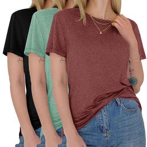 3 Pack Womens T-Shirts - Short Sleeve Spring Summer Tops Crew Neck Trendy Casual Work Soft Basic Tees for Ladies 2025