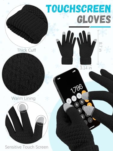Warm Fleece Knit Winter Hat, Scarf & Touch Screen Gloves Set - Unisex Adult Winter Gifts