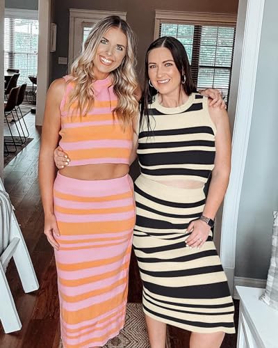 Women's Non See Through 2 Piece Sets Early Fall Tank Top and Midi Skirt Knit Outfits