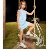 Girls 2 Pieces Tracksuit Summer Fall Crewneck Crop Tops and Skirts Pocketed Kids Casual Skort Sets