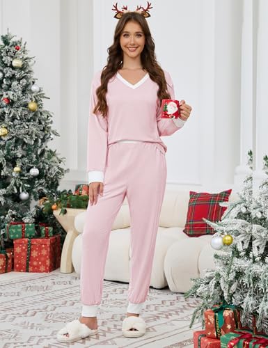Women's Pajama Sets 2 Piece Striped Lounge Sets Long Sleeve Top and Pants Soft Sleepwear Pjs 2025 Fall Outfits