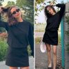 Women 2 Piece Sets Cotton Tracksuits Workout Set Crewneck Sweatshirt Skort Short Skirt Fall Tennis Sweat Suits Pockets