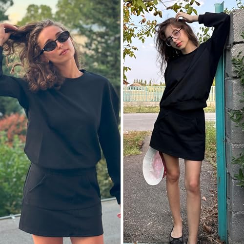 Women 2 Piece Sets Cotton Tracksuits Workout Set Crewneck Sweatshirt Skort Short Skirt Fall Tennis Sweat Suits Pockets