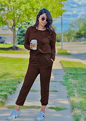 Women Fall 2 Piece Lounge Outfit Long Sleeve Tops High Waisted Jogger Pants Set Spring Travel Clothes Tracksuit