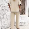 Womens 2 Piece Outfits Summer Sweater Sets Short Sleeve Knit Pullover Tops Wide Leg Pants Lounge Sets Tracksuits