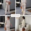 Womens Knit 2 Piece Sweater Sets Short Sleeve Pullover Tops Elastic Waist Wide Leg Pants Lounge Set