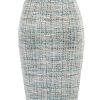 Women's Tweed Pencil Skirt Knee Length High Waisted Skirts with Slit Elegant Skirts with Belt