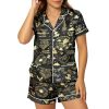Women’s Silk Satin Pajama Set, Short Sleeve Button Down 2 Piece PJs with Shorts, Cozy Loungewear & Matching Holiday Pajamas