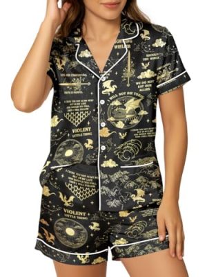 Women’s Silk Satin Pajama Set, Short Sleeve Button Down 2 Piece PJs with Shorts, Cozy Loungewear & Matching Holiday Pajamas