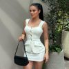 Women's Summer 2 Piece Outfit Sleeveless Blazer Vest Mini Skirt Set Elegant Button-Up Suit Matching Workwear