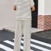 Womens Striped 2 Piece Sets Short Sleeve T Shirts Wide Leg Pants Matching Lounge Set with Pockets