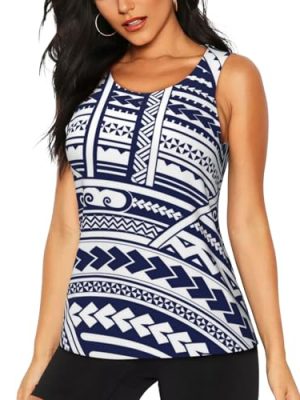 Blue Polynesian Maori Tribal Pattern Print Women's Workout Tank Top Quick-Drying Activewear Summer Fitness Outdoor