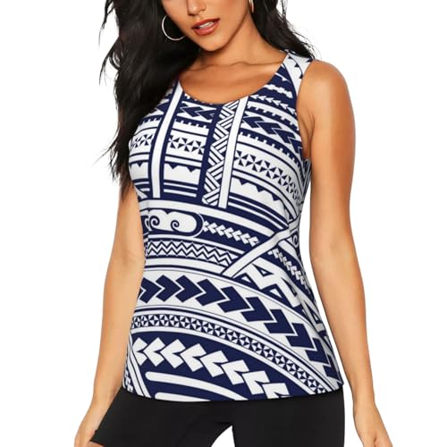 Blue Polynesian Maori Tribal Pattern Print Women's Workout Tank Top Quick-Drying Activewear Summer Fitness Outdoor