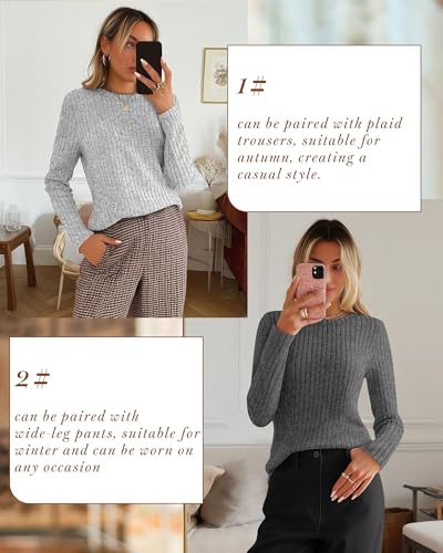 3 Pack Women's Long Sleeve Sweaters, Lightweight Crew Neck Shirts Regular Fit Tunic Tops Casual Solid Color Pullover
