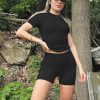 Womens Workout Sets 2 Piece Seamless Summer Outfits Scrunch Butt Shorts Crew Neck T-shirt Matching Clothing Set