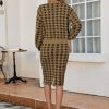Women's 2 Piece Outfits Set Knit V Neck Batwing Long Sleeve Loose Top Bodycon Midi Skirt Sweater Dresses