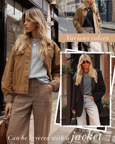 3 Pack Women's Long Sleeve Sweaters, Lightweight Crew Neck Shirts Regular Fit Tunic Tops Casual Solid Color Pullover