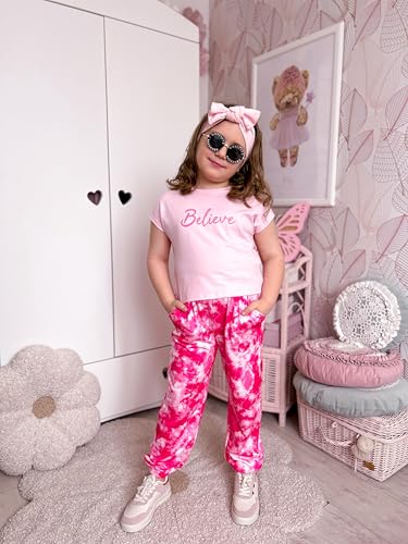 Girls Clothes 2 Piece Summer Outfits Drop Shoulder Top Pullover Sweatpants Jogger Set Sweatsuits Tracksuits 6-14Y